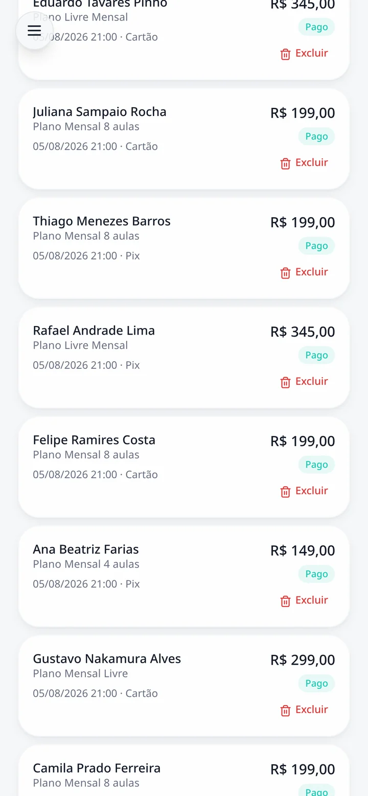 Relatório de receitas do professor no IMUA, com filtros e totais do período