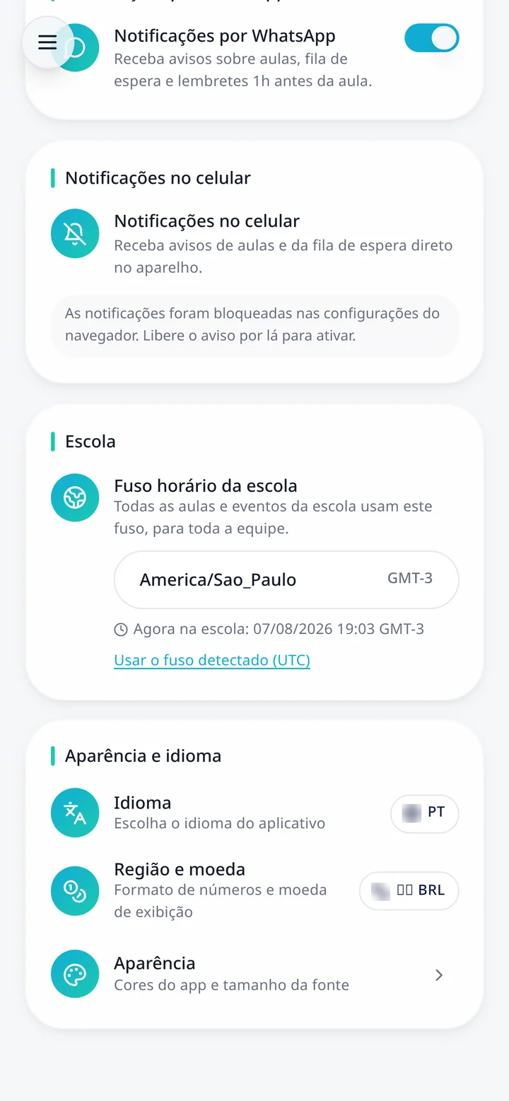 Seletor de idiomas do aplicativo