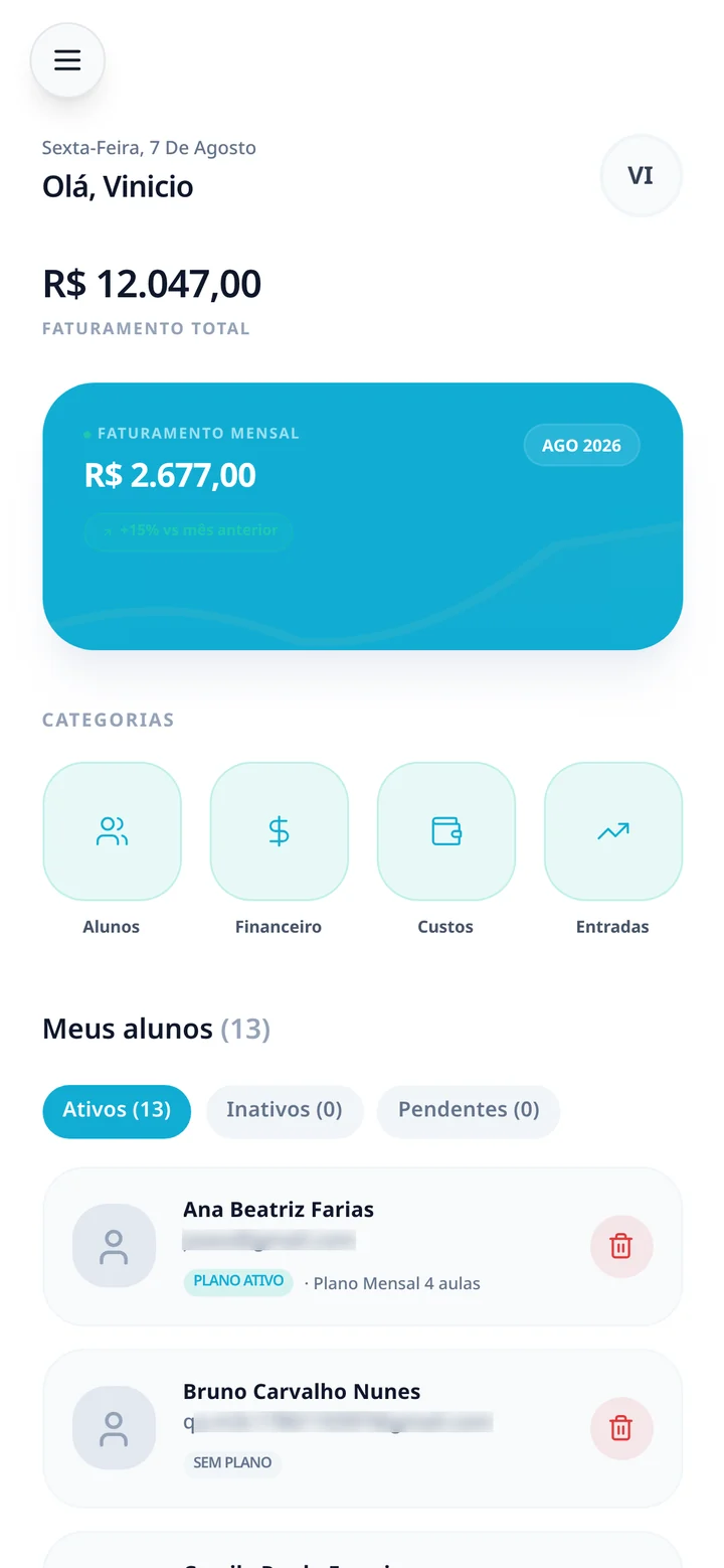 Painel do IMUA Checkin com as turmas do dia e as vagas de cada aula