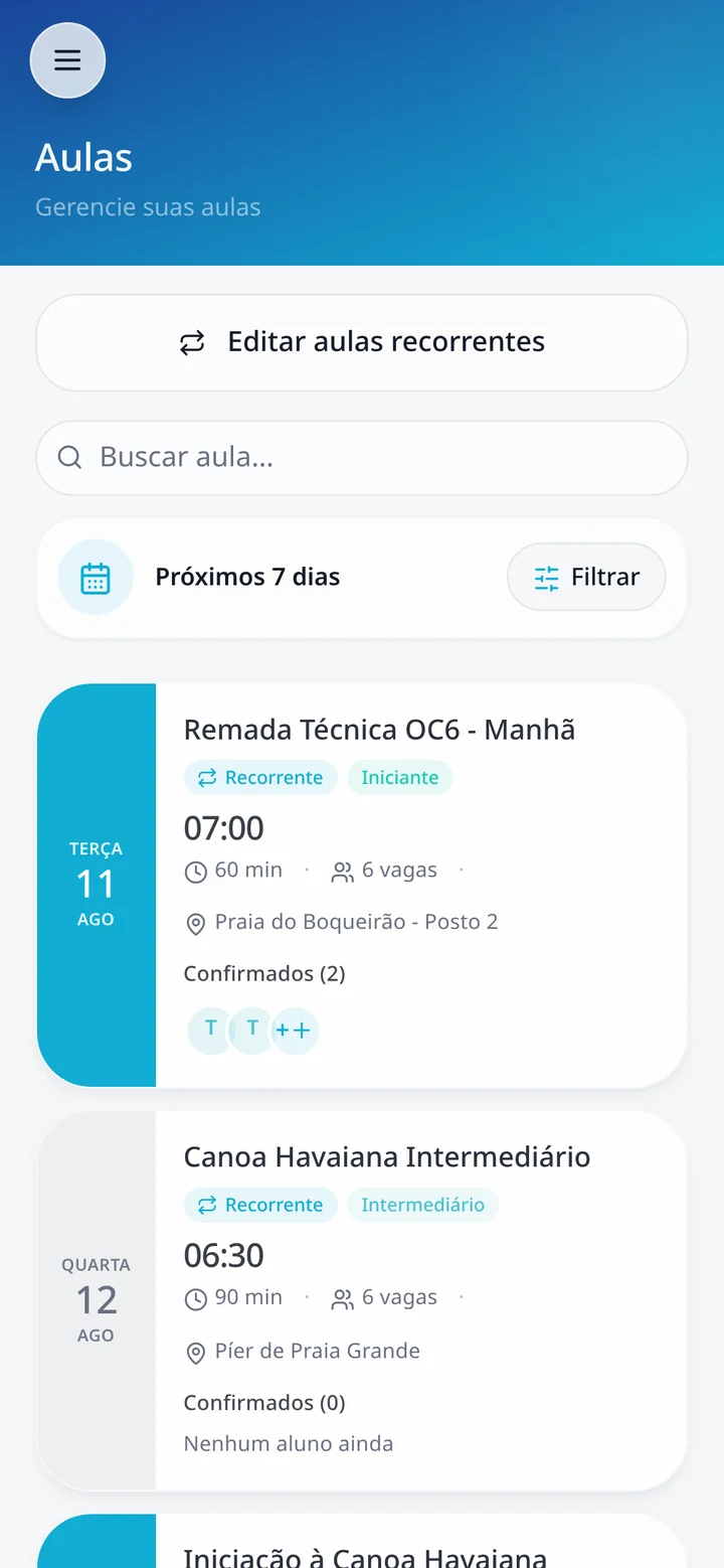 Aulas e agenda no ritmo da praia